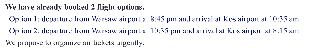 Two flight options described as already booked — E48